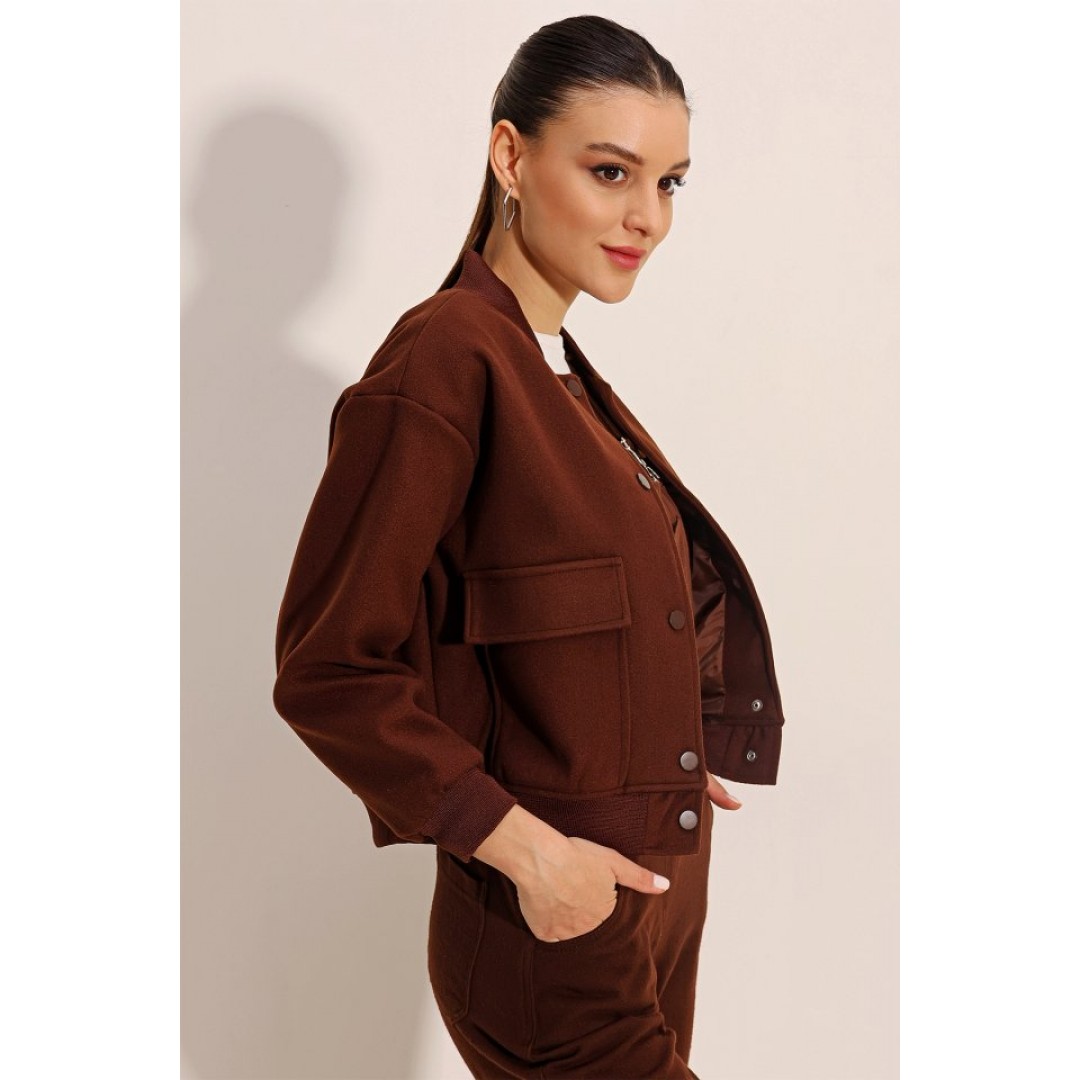 0688 Çift Cepli Bomber Ceket - Kahverengi 145062