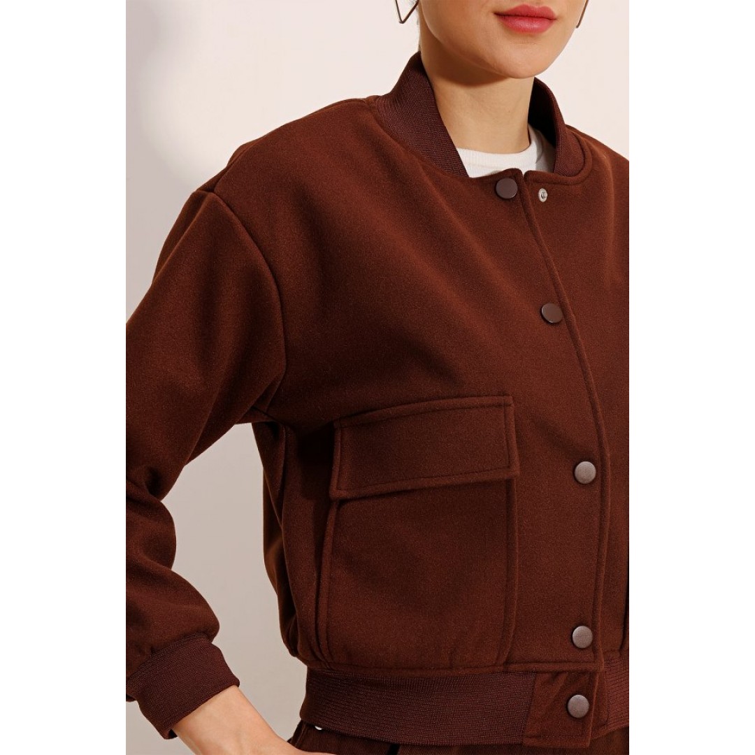 0688 Çift Cepli Bomber Ceket - Kahverengi 145062
