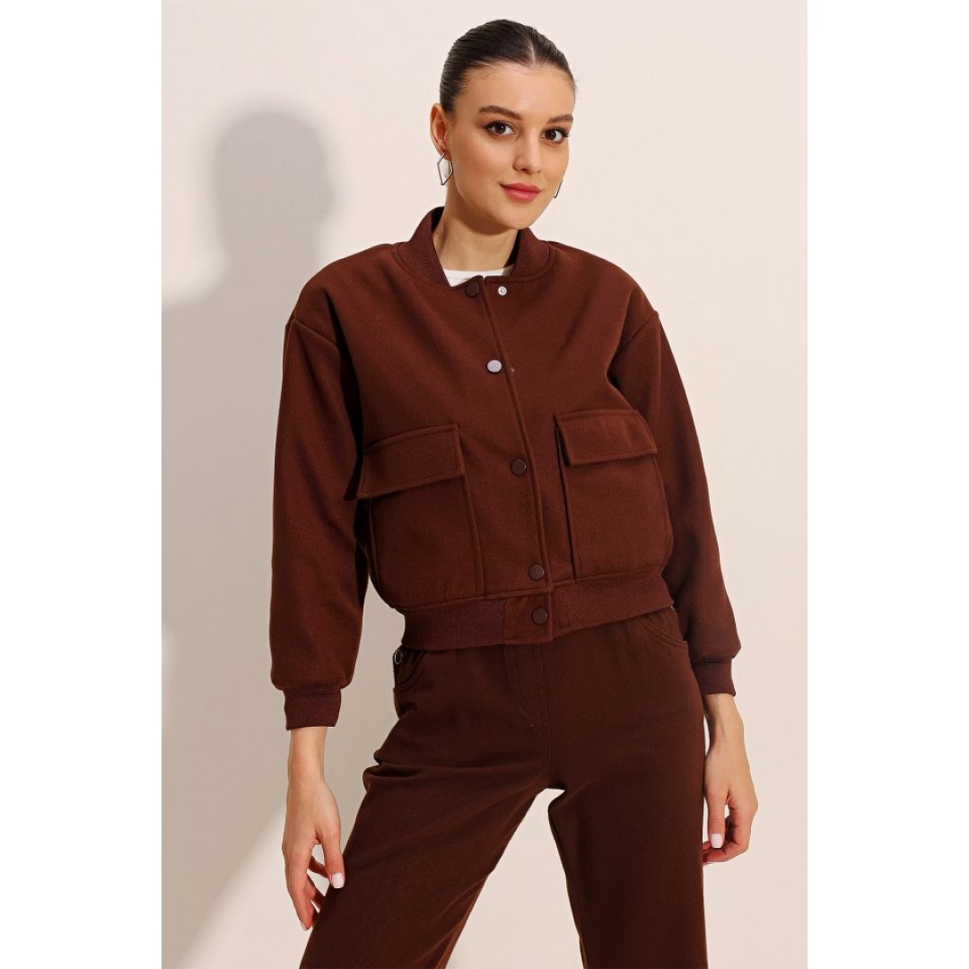 0688 Çift Cepli Bomber Ceket - Kahverengi 145062