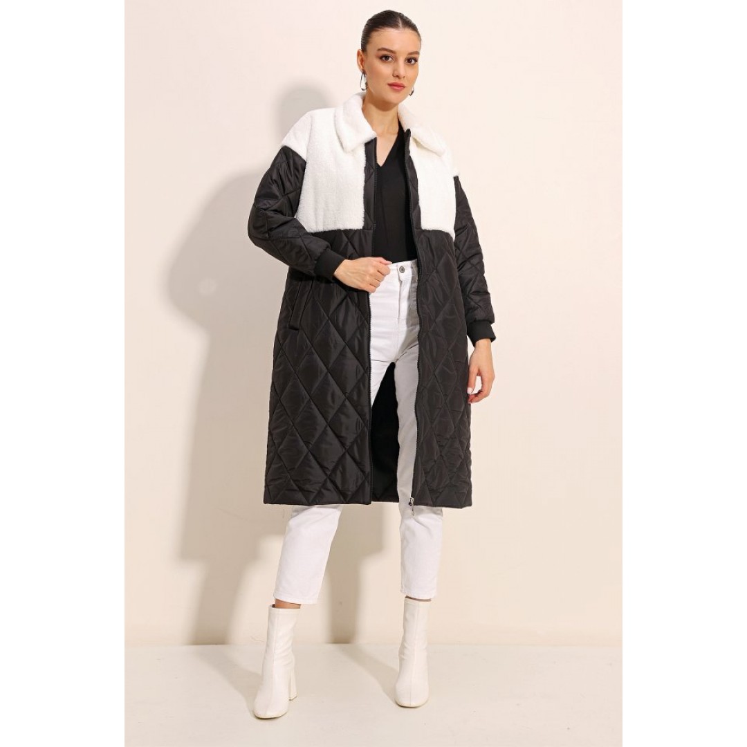 5185 Uzun Oversize Şişme Mont - Beyaz