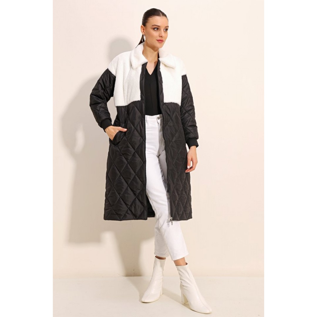 5185 Uzun Oversize Şişme Mont - Beyaz - 145065 5185 Uzun Oversize Şişme Mont - Beyaz - 145065