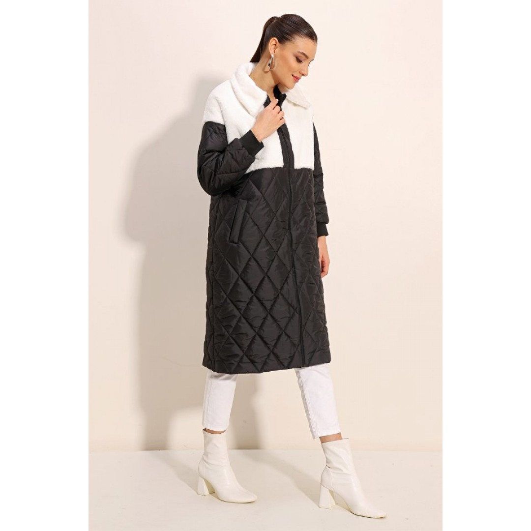 5185 Uzun Oversize Şişme Mont - Beyaz - 145065 5185 Uzun Oversize Şişme Mont - Beyaz - 145065