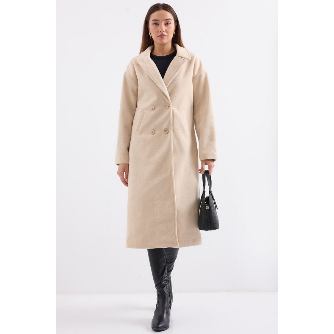 Krem Oversize Geniş Kesim Yünlü Uzun Kaşe Kaban 9113 145069 Krem Oversize Geniş Kesim Yünlü Uzun Kaşe Kaban 9113 145069