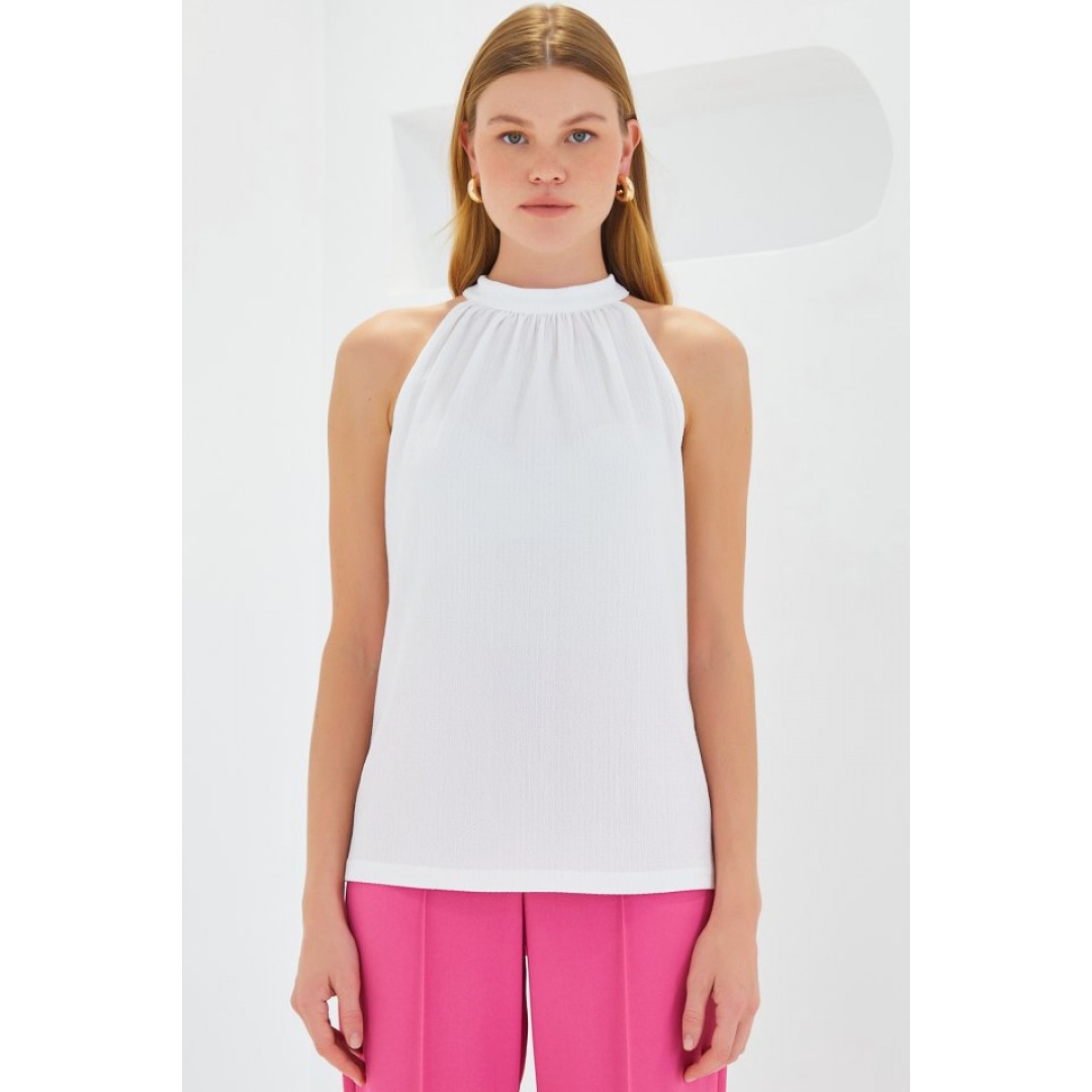 0489 Halter Yaka Örme Bluz - Beyaz 145094 0489 Halter Yaka Örme Bluz - Beyaz 145094