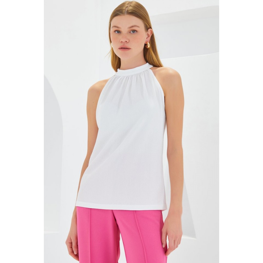 0489 Halter Yaka Örme Bluz - Beyaz 145094 0489 Halter Yaka Örme Bluz - Beyaz 145094