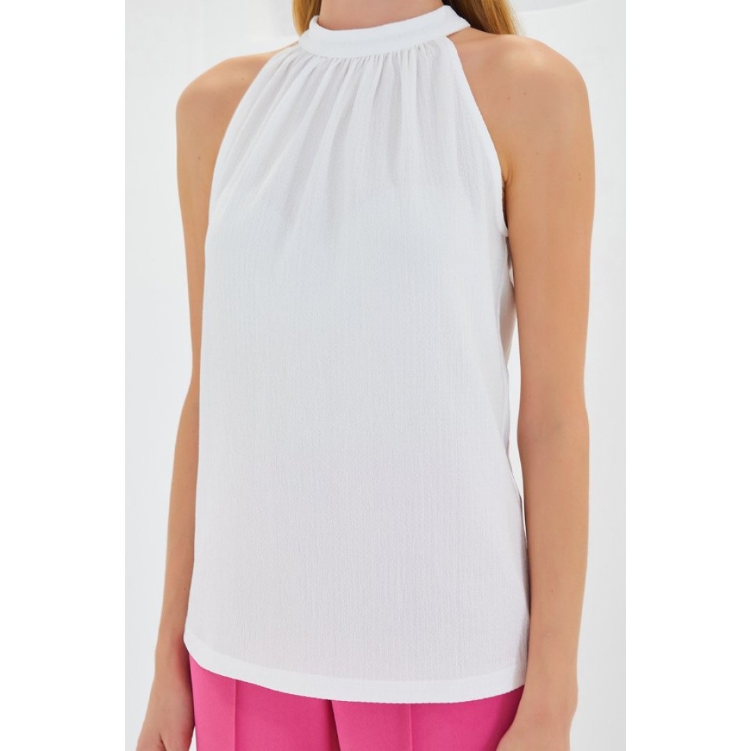 0489 Halter Yaka Örme Bluz - Beyaz 145094 0489 Halter Yaka Örme Bluz - Beyaz 145094