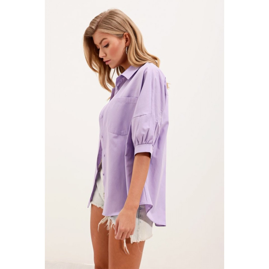 20213 Oversize Kısa Kol Basic Gömlek - Lila 145109