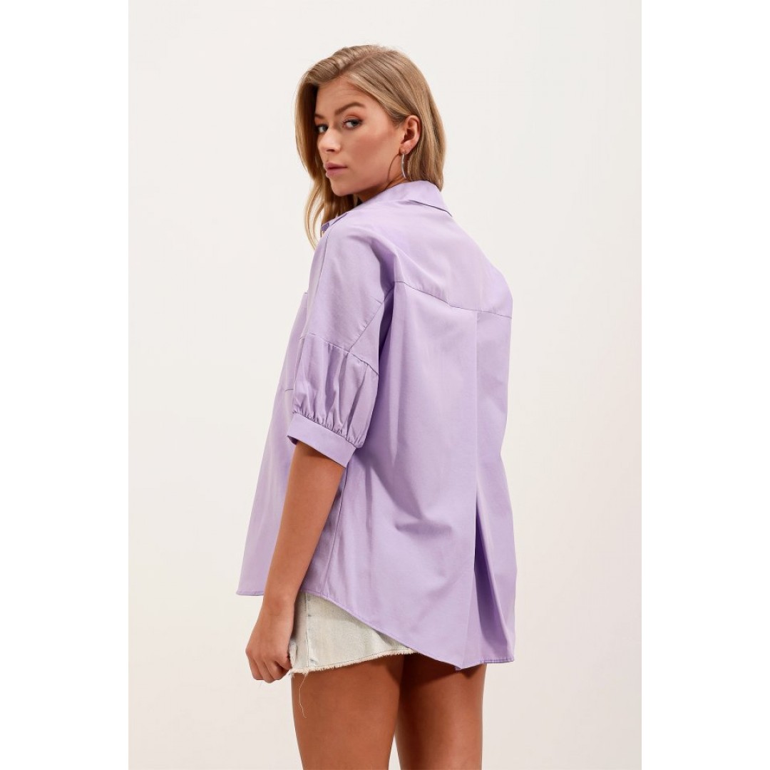 20213 Oversize Kısa Kol Basic Gömlek - Lila 145109