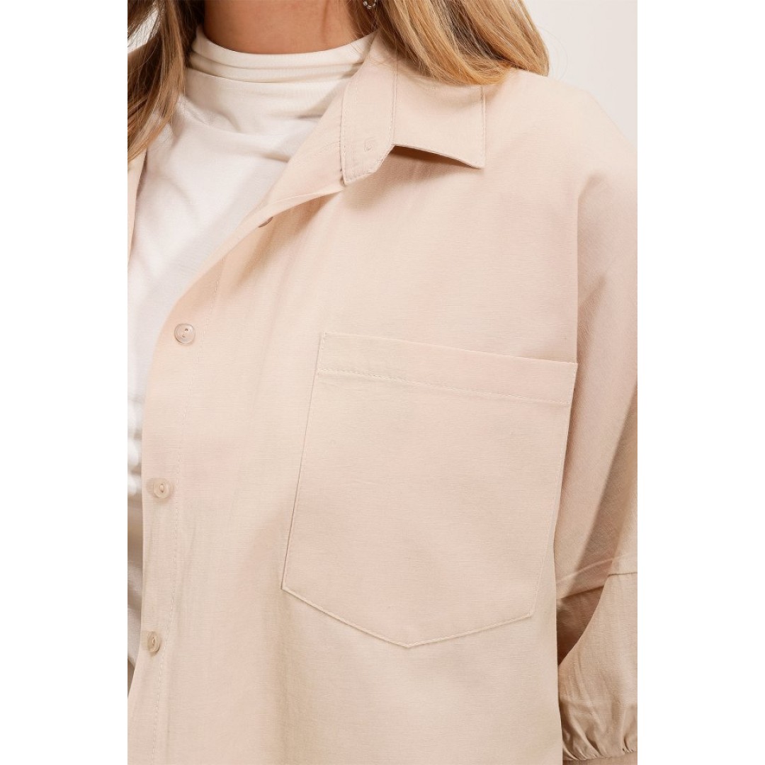 20213 Oversize Kısa Kol Basic Gömlek - Krem 145110