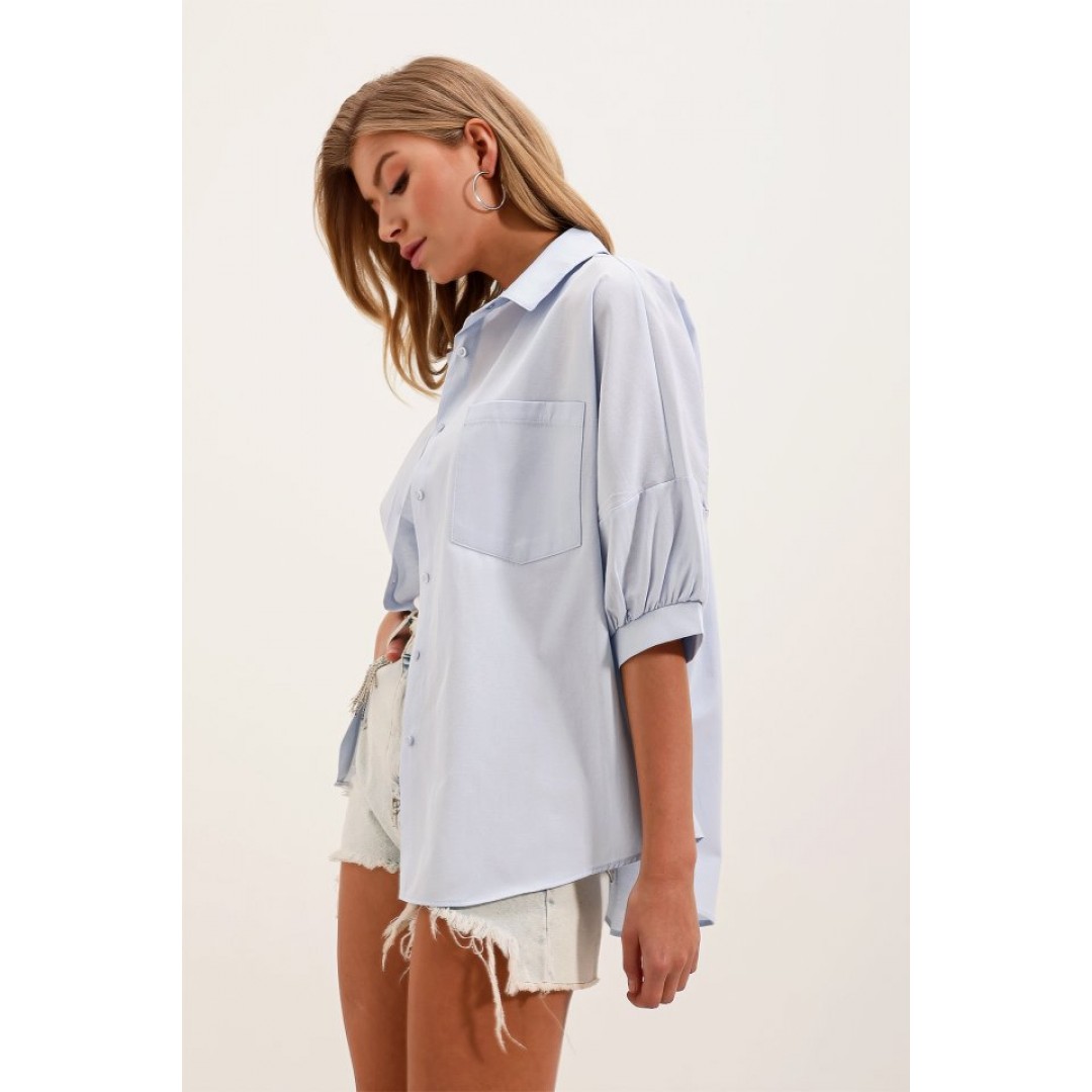 20213 Oversize Kısa Kol Basic Gömlek - Bebe Mavi 145111