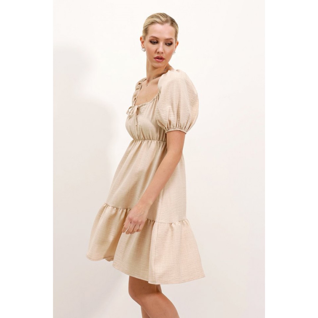 2351 Kloş Poplin Elbise - Krem 145113 2351 Kloş Poplin Elbise - Krem 145113