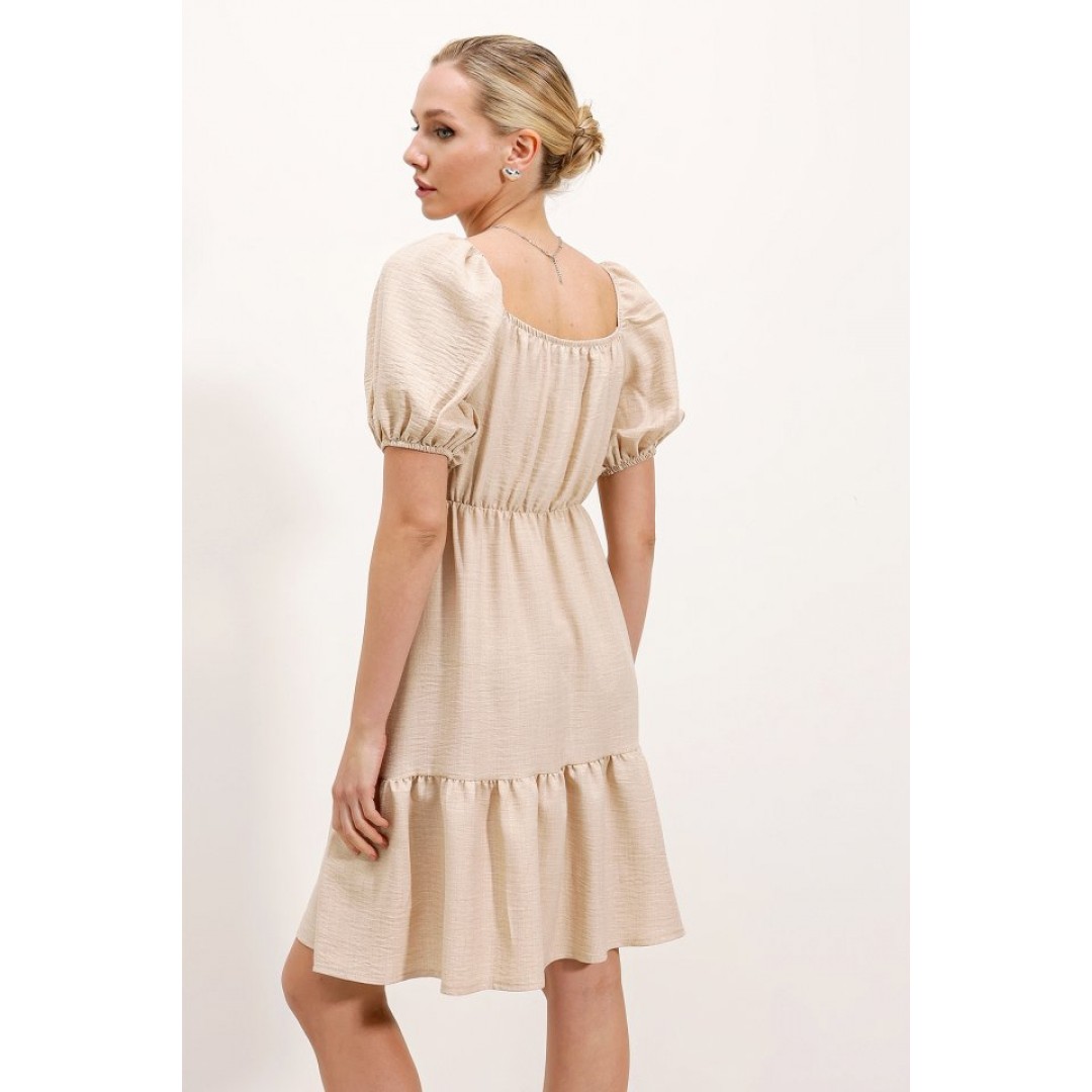 2351 Kloş Poplin Elbise - Krem 145113 2351 Kloş Poplin Elbise - Krem 145113