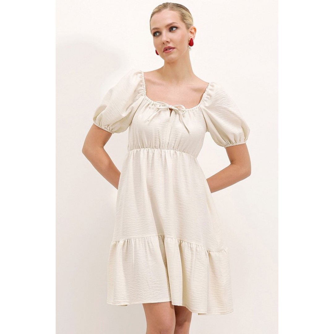 2351 Kloş Poplin Elbise - Ekru