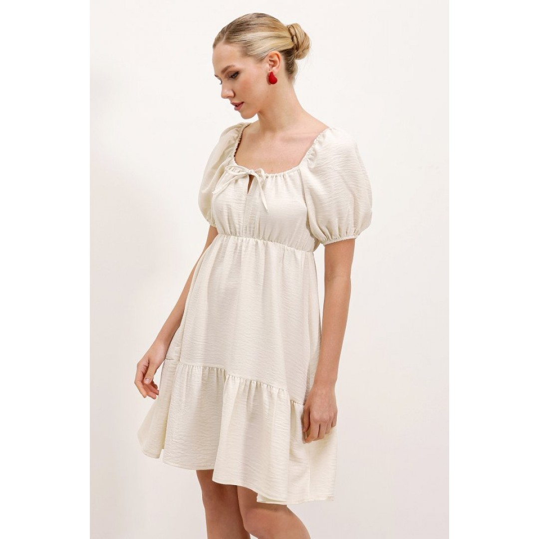 2351 Kloş Poplin Elbise - Ekru 145116 2351 Kloş Poplin Elbise - Ekru 145116