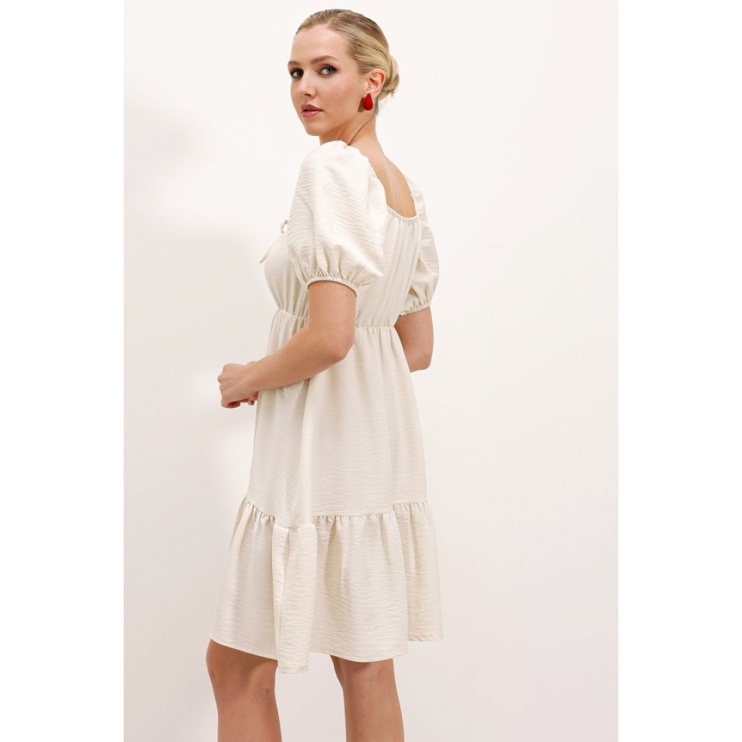 2351 Kloş Poplin Elbise - Ekru 145116 2351 Kloş Poplin Elbise - Ekru 145116