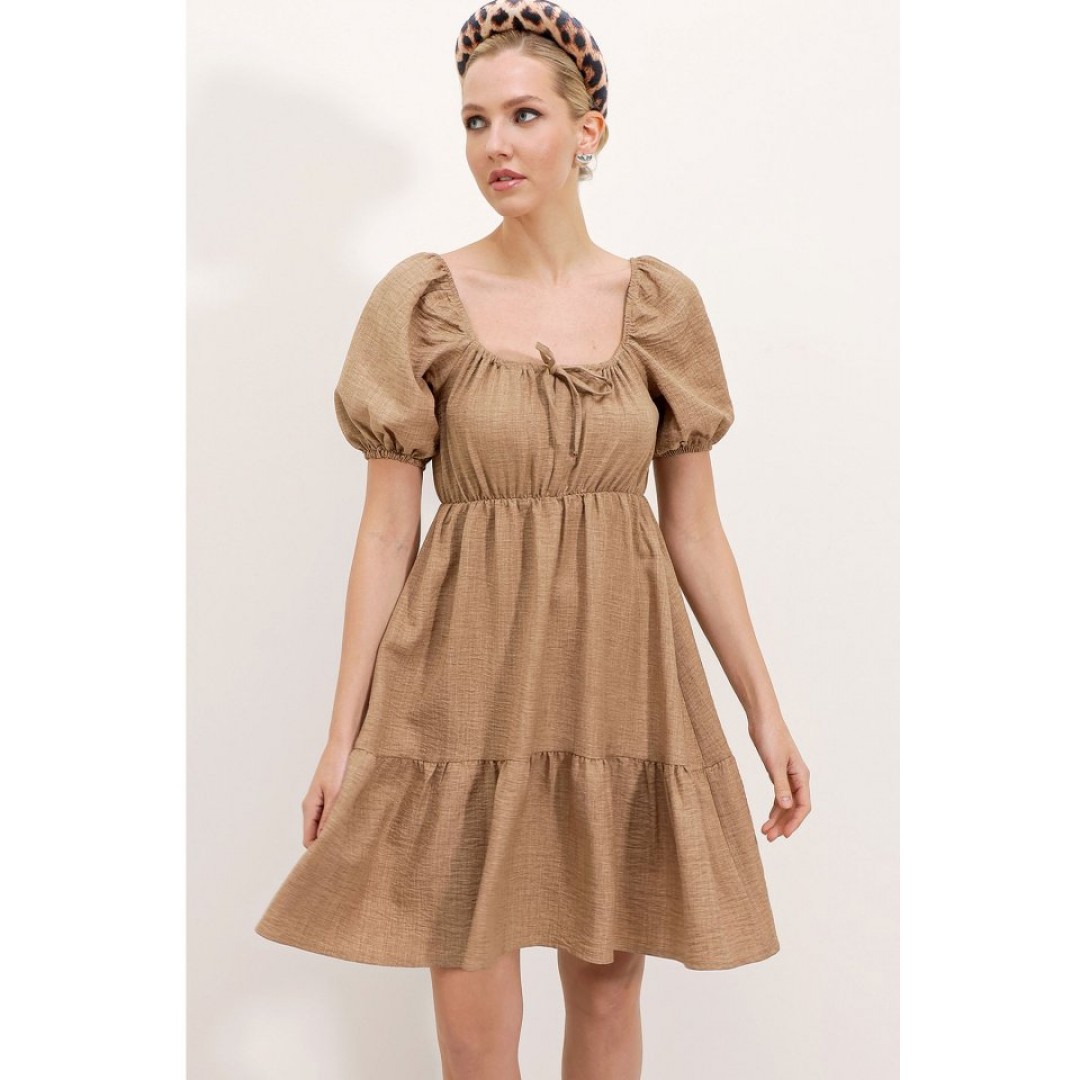 2351 Kloş Poplin Elbise - Camel