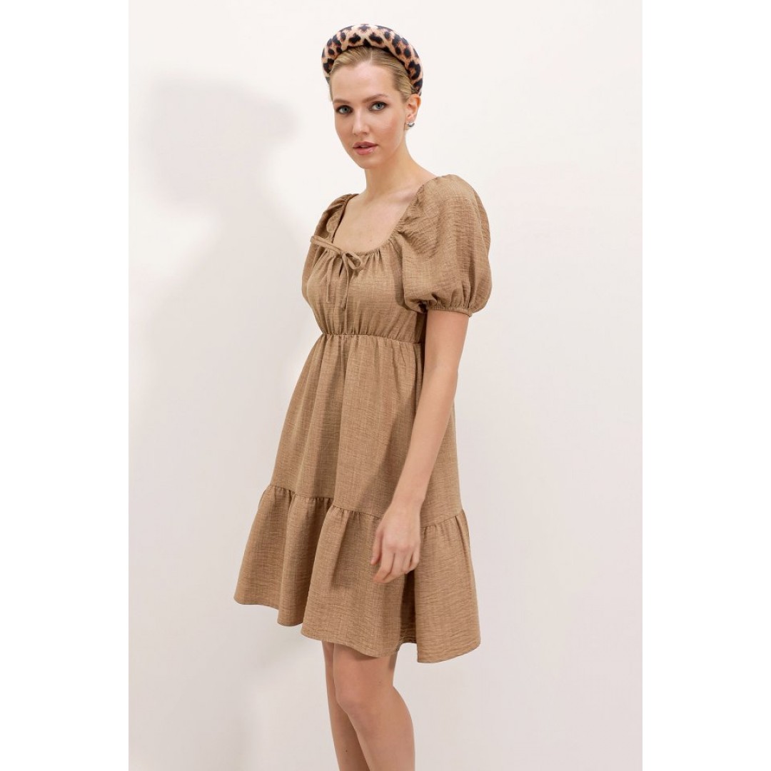 2351 Kloş Poplin Elbise - Camel 145117