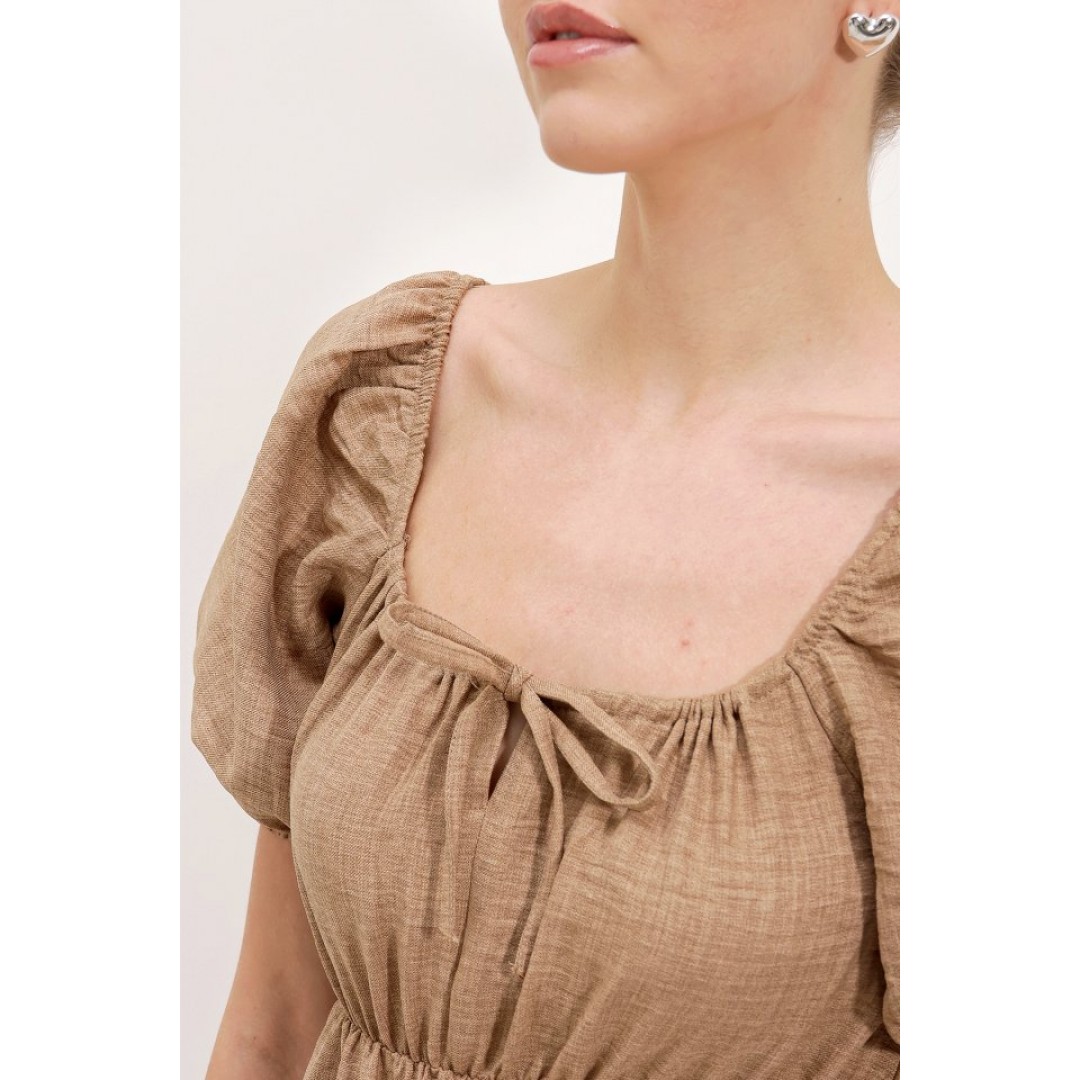 2351 Kloş Poplin Elbise - Camel 145117