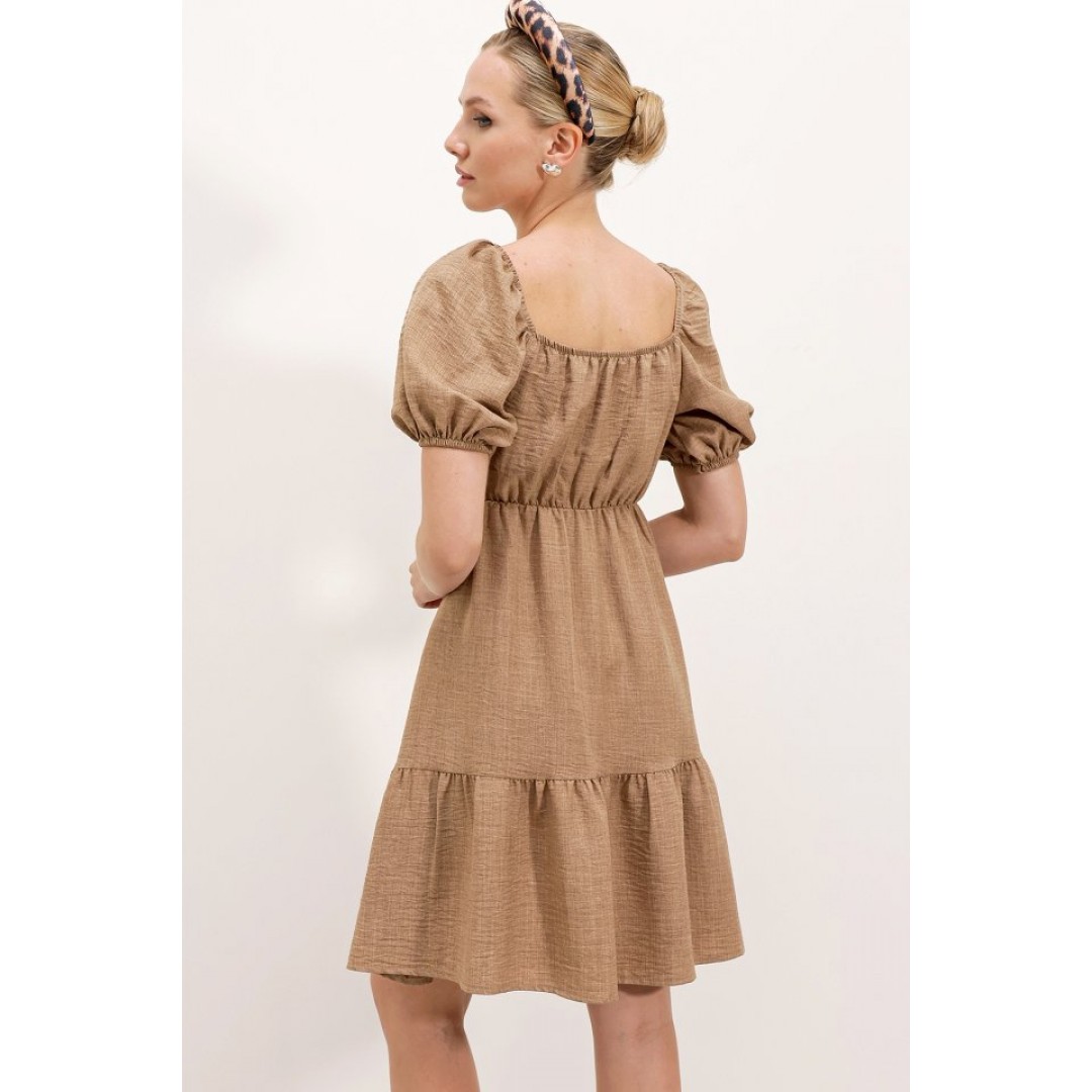 2351 Kloş Poplin Elbise - Camel 145117