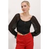 Siyah Şifon Önü Fermuarlı Bluz 0496 145128 Siyah Şifon Önü Fermuarlı Bluz 0496 145128