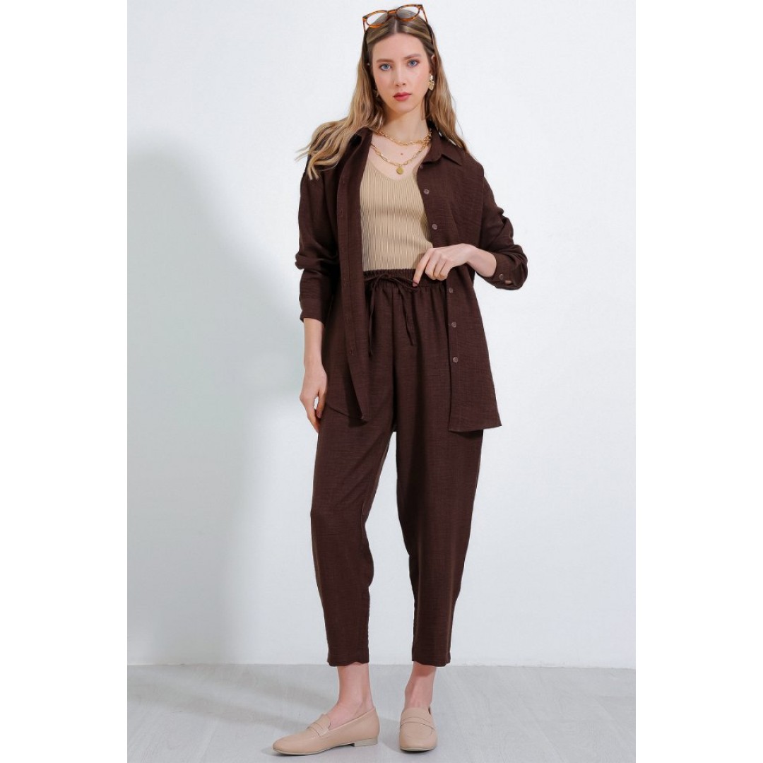 Kahverengi Oversize Keten Alt Üst Takım 6622 145131 Kahverengi Oversize Keten Alt Üst Takım 6622 145131