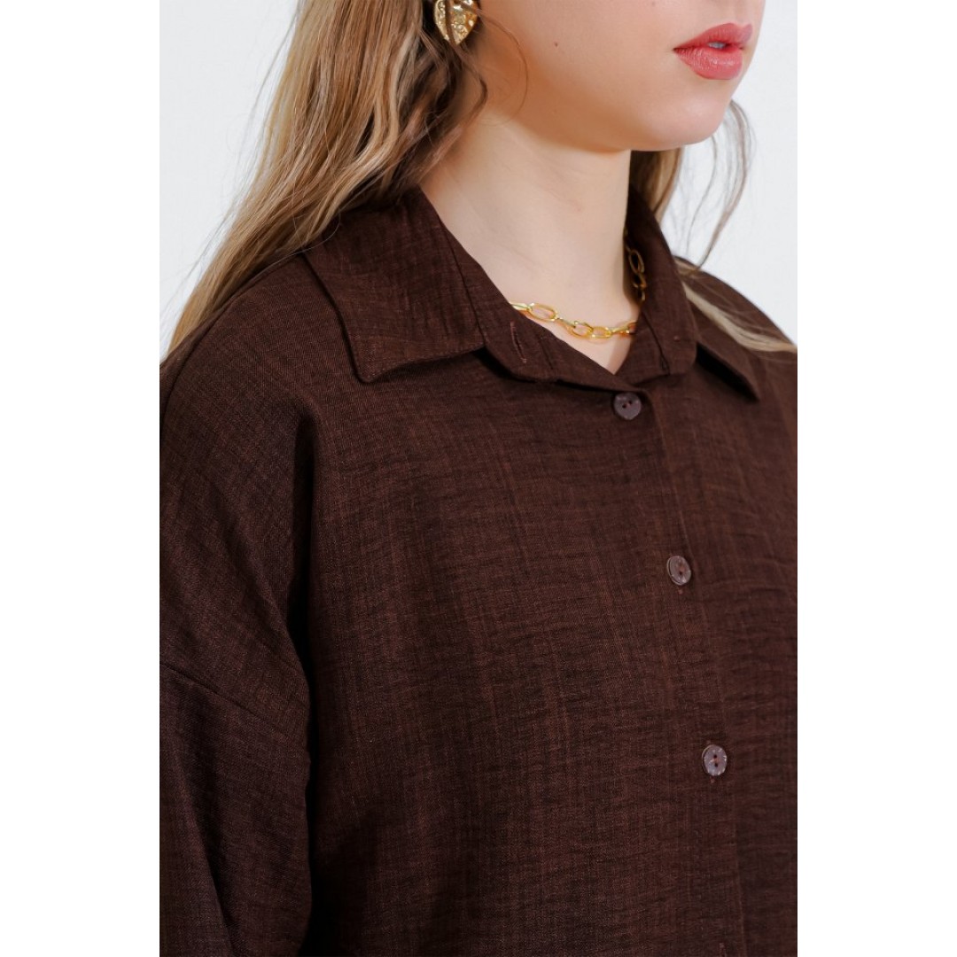 Kahverengi Oversize Keten Alt Üst Takım 6622 145131 Kahverengi Oversize Keten Alt Üst Takım 6622 145131