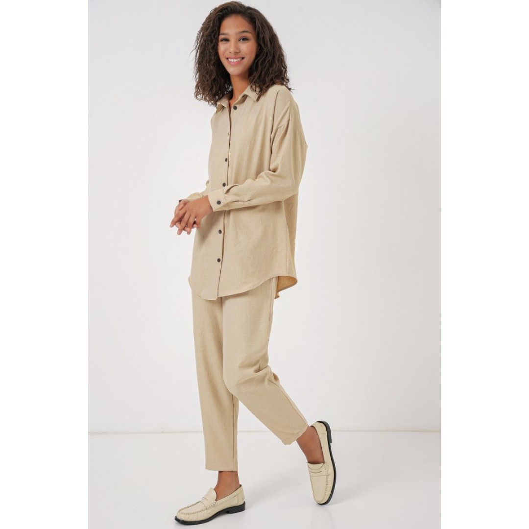 Bej Oversize Keten Alt Üst Takım 6622 145148 Bej Oversize Keten Alt Üst Takım 6622 145148