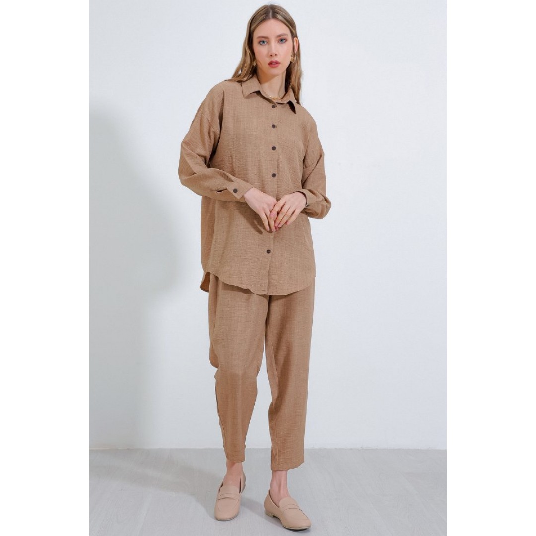 Camel Oversize Keten Alt Üst Takım 6622 145150