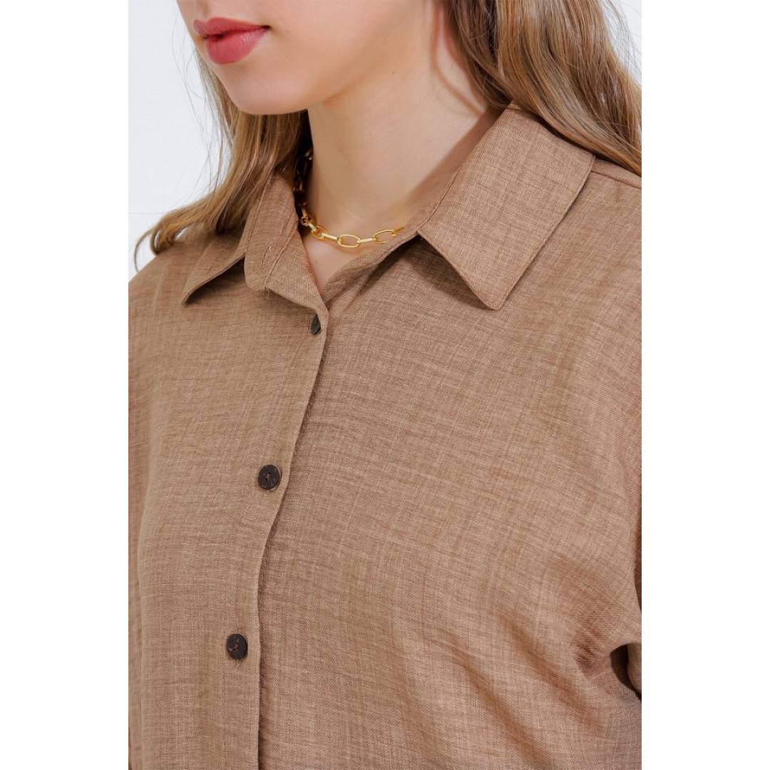 Camel Oversize Keten Alt Üst Takım 6622 145150