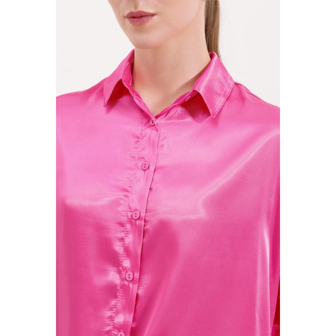3985 Oversize Saten Gömlek - Fuşya 145163 3985 Oversize Saten Gömlek - Fuşya 145163