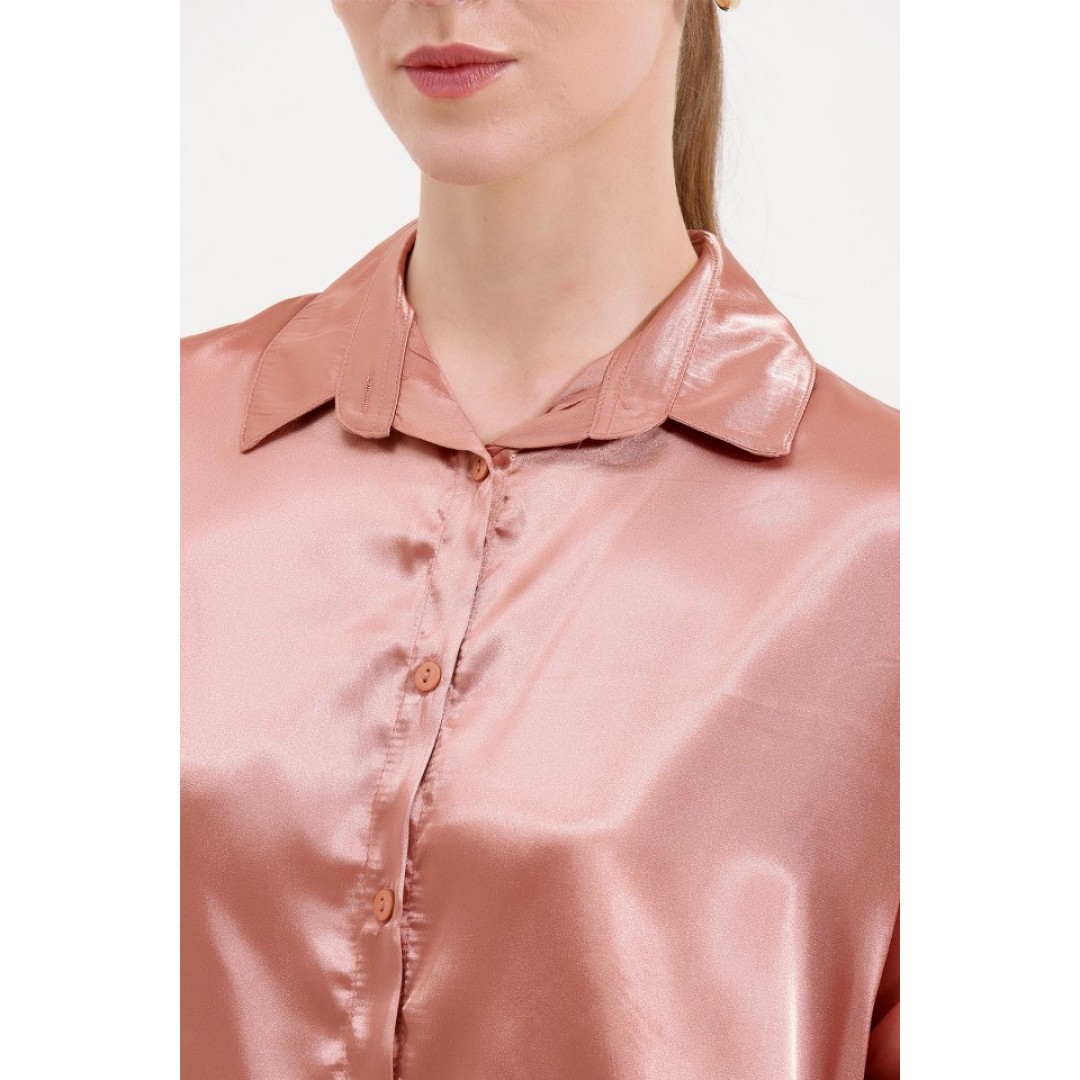 3985 Oversize Saten Gömlek - Camel 145164 3985 Oversize Saten Gömlek - Camel 145164
