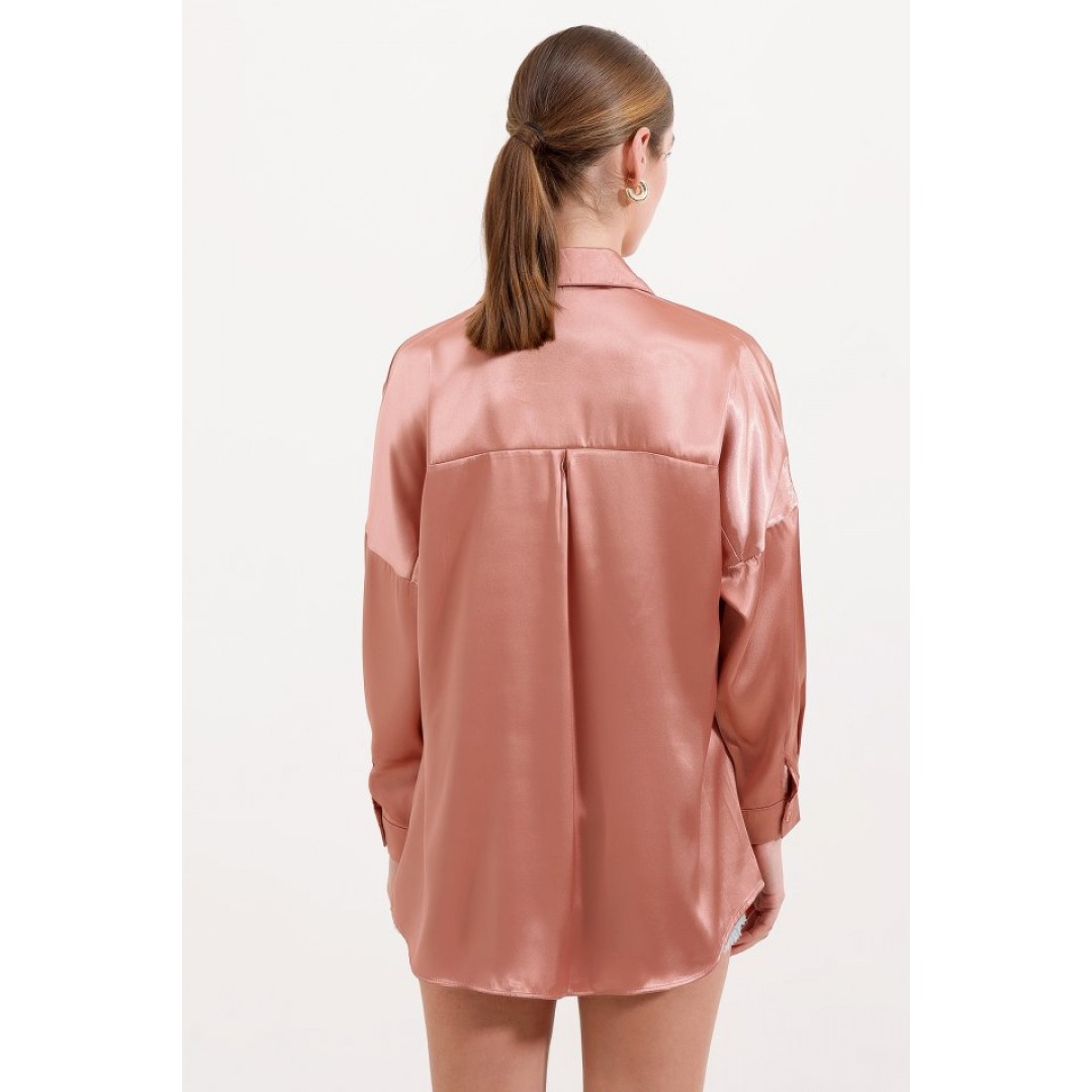 3985 Oversize Saten Gömlek - Camel 145164 3985 Oversize Saten Gömlek - Camel 145164
