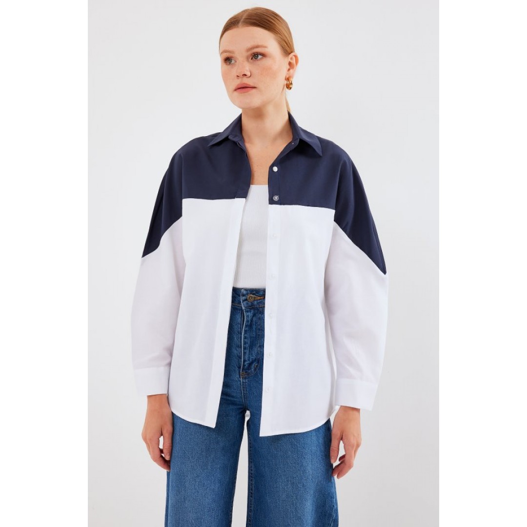 20221 Blok Renkli Oversize Gömlek - Lacivert 145167 20221 Blok Renkli Oversize Gömlek - Lacivert 145167