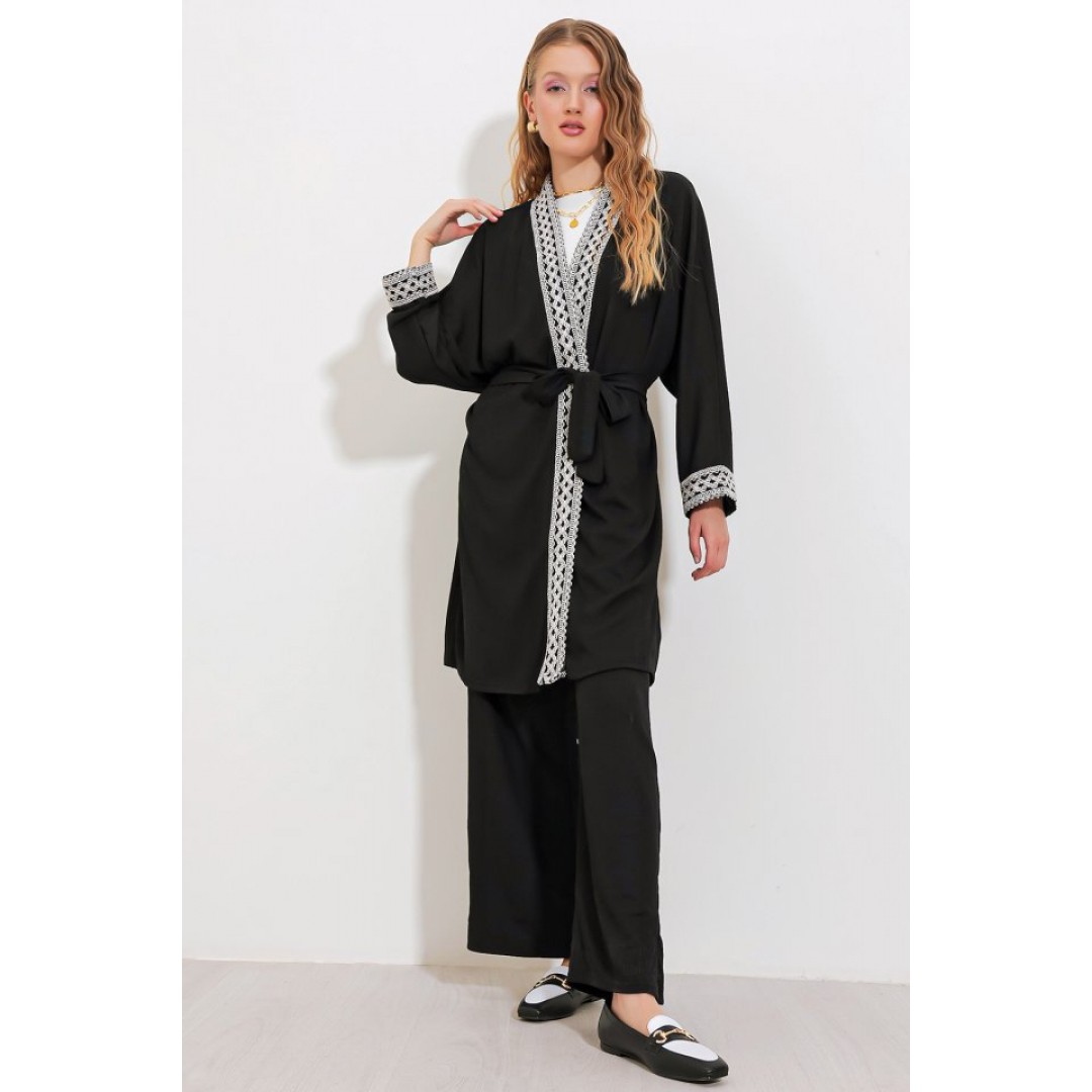 6643 Örme Kimono Takım - Siyah 145177