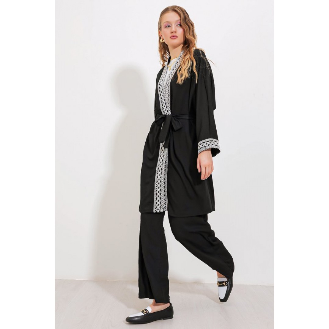 6643 Örme Kimono Takım - Siyah 145177
