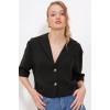 Siyah Çift Düğmeli Oversize Crop Keten Ceket 0706 145199