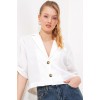 Beyaz Çift Düğmeli Oversize Crop Keten Ceket 0706 - 145200 Beyaz Çift Düğmeli Oversize Crop Keten Ceket 0706 - 145200