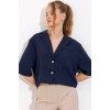 Lacivert Çift Düğmeli Oversize Crop Keten Ceket 0706 145201 Lacivert Çift Düğmeli Oversize Crop Keten Ceket 0706 145201