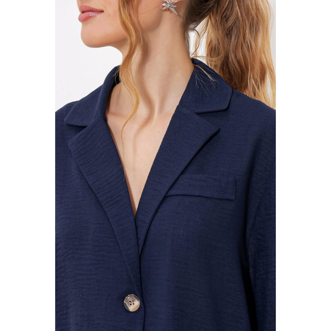 Lacivert Çift Düğmeli Oversize Crop Keten Ceket 0706 145201 Lacivert Çift Düğmeli Oversize Crop Keten Ceket 0706 145201