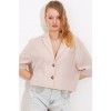 Krem Çift Düğmeli Oversize Crop Keten Ceket 0706 145202