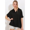Siyah Oversize Polo Yaka Örme Bluz 0486 145203 Siyah Oversize Polo Yaka Örme Bluz 0486 145203