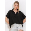 Siyah Oversize Polo Yaka Örme Bluz 0486 145203 Siyah Oversize Polo Yaka Örme Bluz 0486 145203