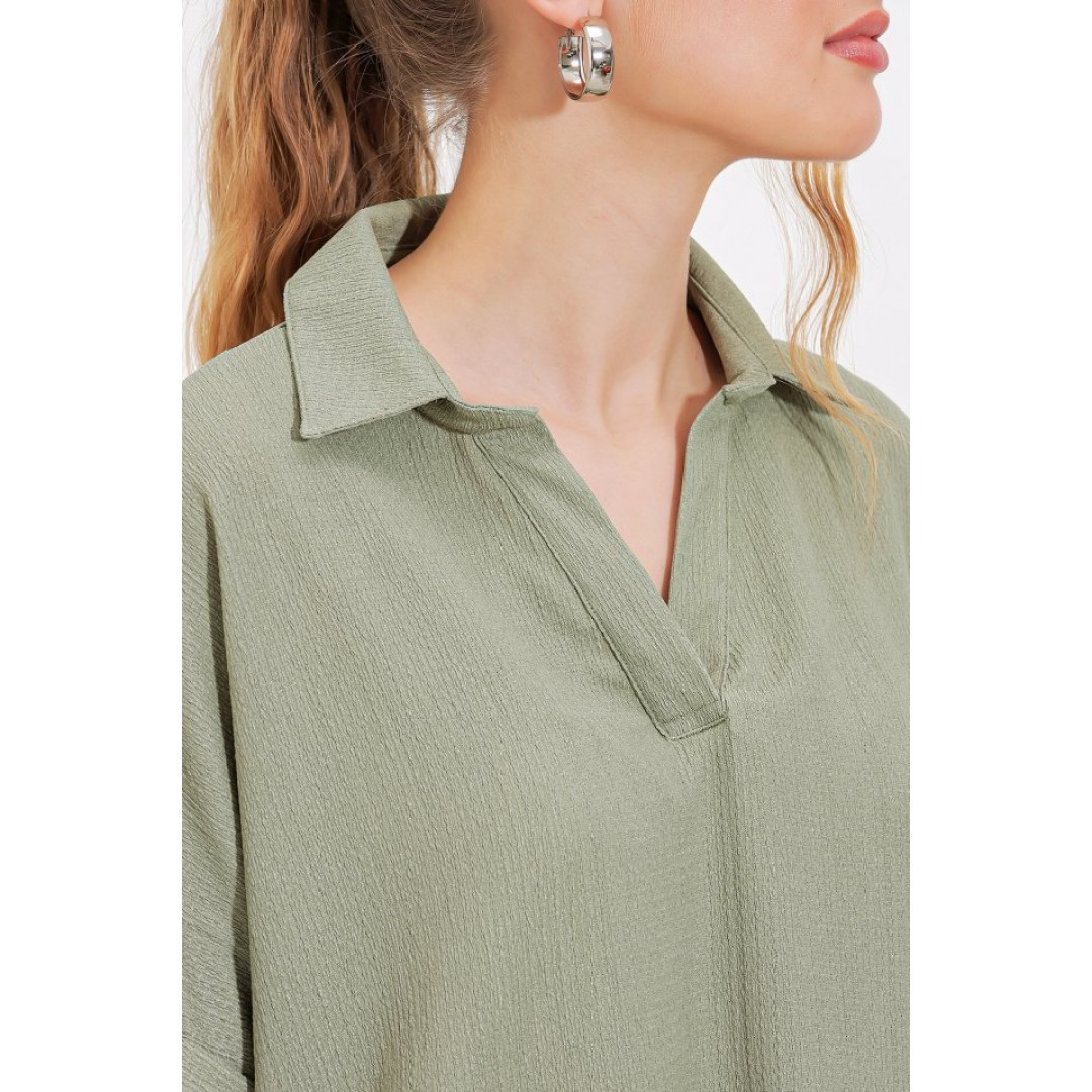 Çağla Oversize Polo Yaka Örme Bluz 0486 145210 Çağla Oversize Polo Yaka Örme Bluz 0486 145210