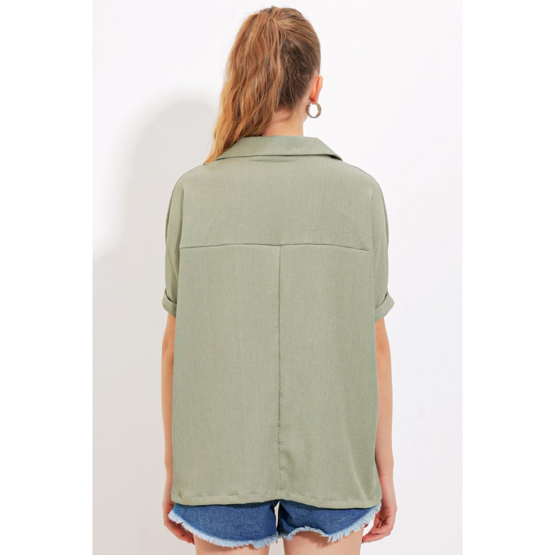 Çağla Oversize Polo Yaka Örme Bluz 0486 145210 Çağla Oversize Polo Yaka Örme Bluz 0486 145210