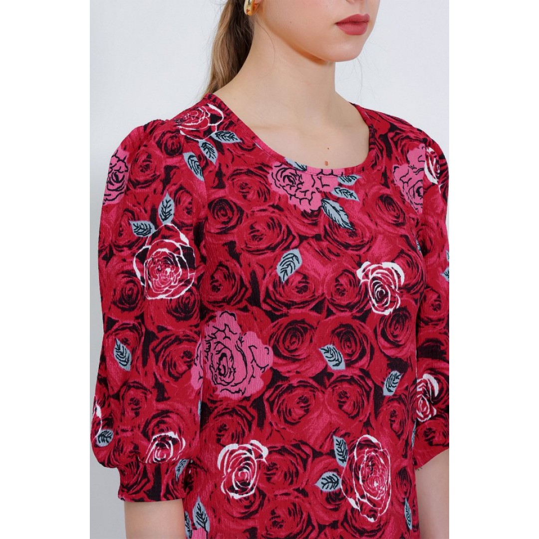 Bordo Gül Desenli Midi Elbise 2477 - 145225 Bordo Gül Desenli Midi Elbise 2477 - 145225