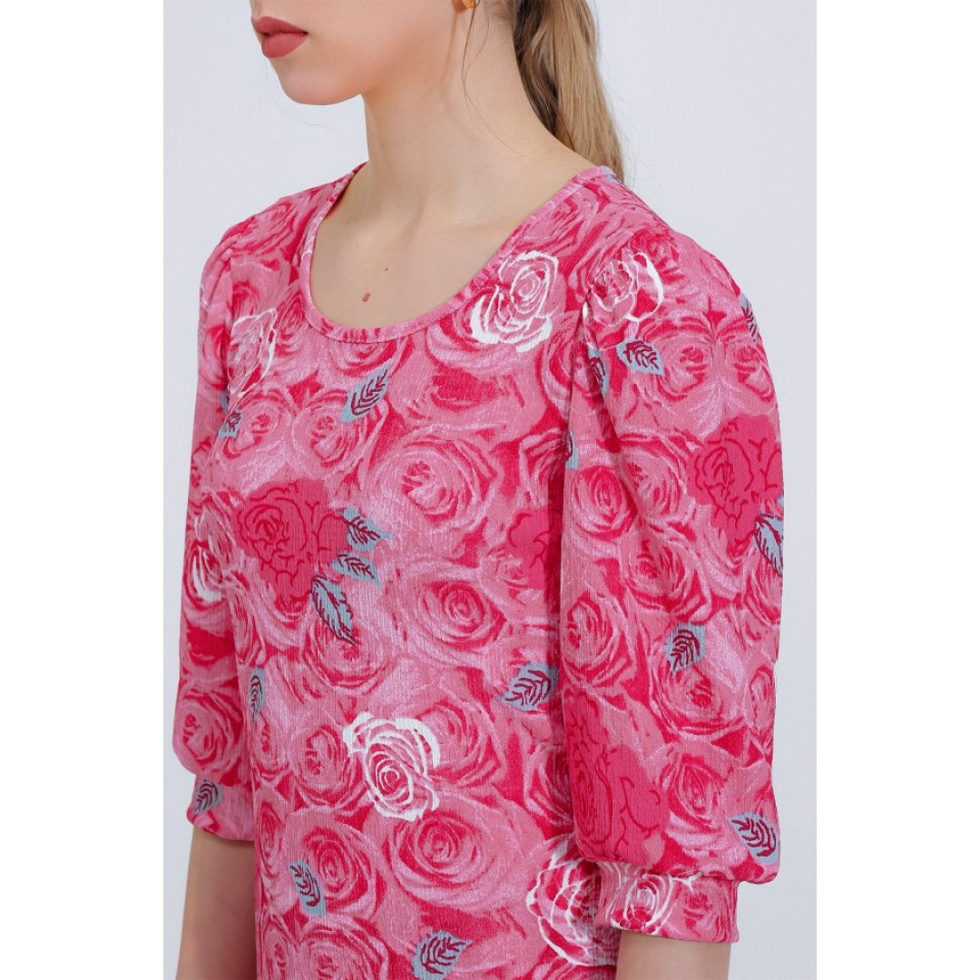 Nar Gül Desenli Midi Elbise 2477 - 145227 Nar Gül Desenli Midi Elbise 2477 - 145227