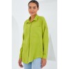 20153 Tek Cepli Oversize Keten Gömlek - Yağ Yeşil 145252 20153 Tek Cepli Oversize Keten Gömlek - Yağ Yeşil 145252