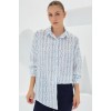 Turkuaz Beyaz Desenli Oversize Saten Gömlek 3985 145270