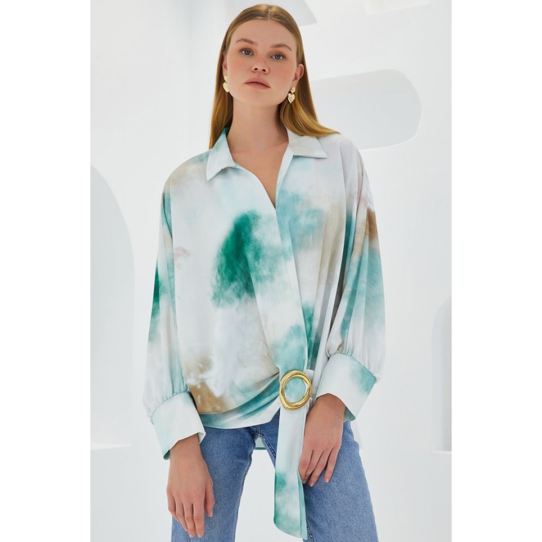 Yeşil Ekru Oversize Dökümlü Saten Gömlek 907 145278 Yeşil Ekru Oversize Dökümlü Saten Gömlek 907 145278