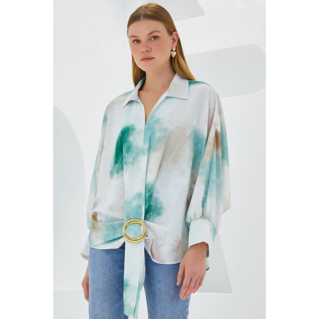 Yeşil Ekru Oversize Dökümlü Saten Gömlek 907 145278 Yeşil Ekru Oversize Dökümlü Saten Gömlek 907 145278